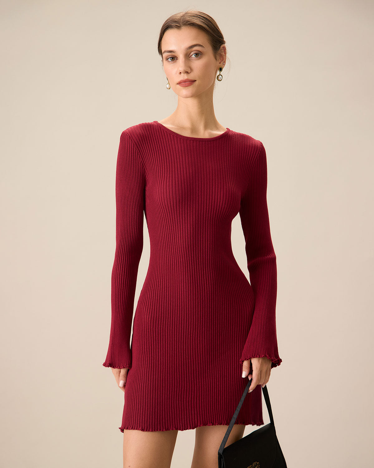 Women's Red Bell Sleeve Bodycon Sweater Dress - Threadford