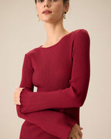 Women's Red Bell Sleeve Bodycon Sweater Dress - Threadford