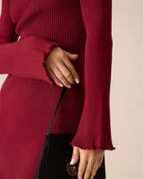 Women's Red Bell Sleeve Bodycon Sweater Dress - Threadford