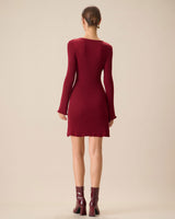 Women's Red Bell Sleeve Bodycon Sweater Dress - Threadford