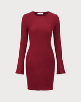 Women's Red Bell Sleeve Bodycon Sweater Dress - Threadford