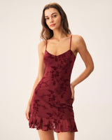 Red Floral Mesh Slip Mini Dress - Threadford