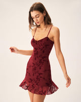Red Floral Mesh Slip Mini Dress - Threadford