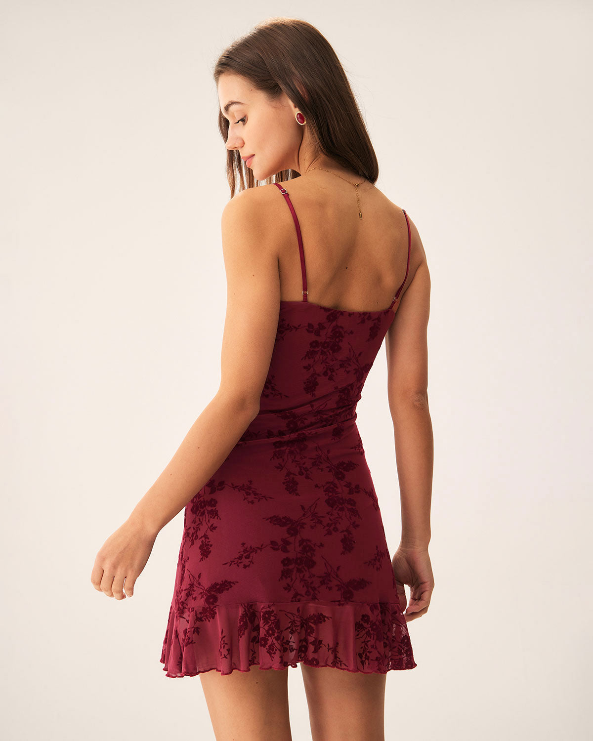 Red Floral Mesh Slip Mini Dress - Threadford