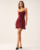 Red Floral Mesh Slip Mini Dress - Threadford