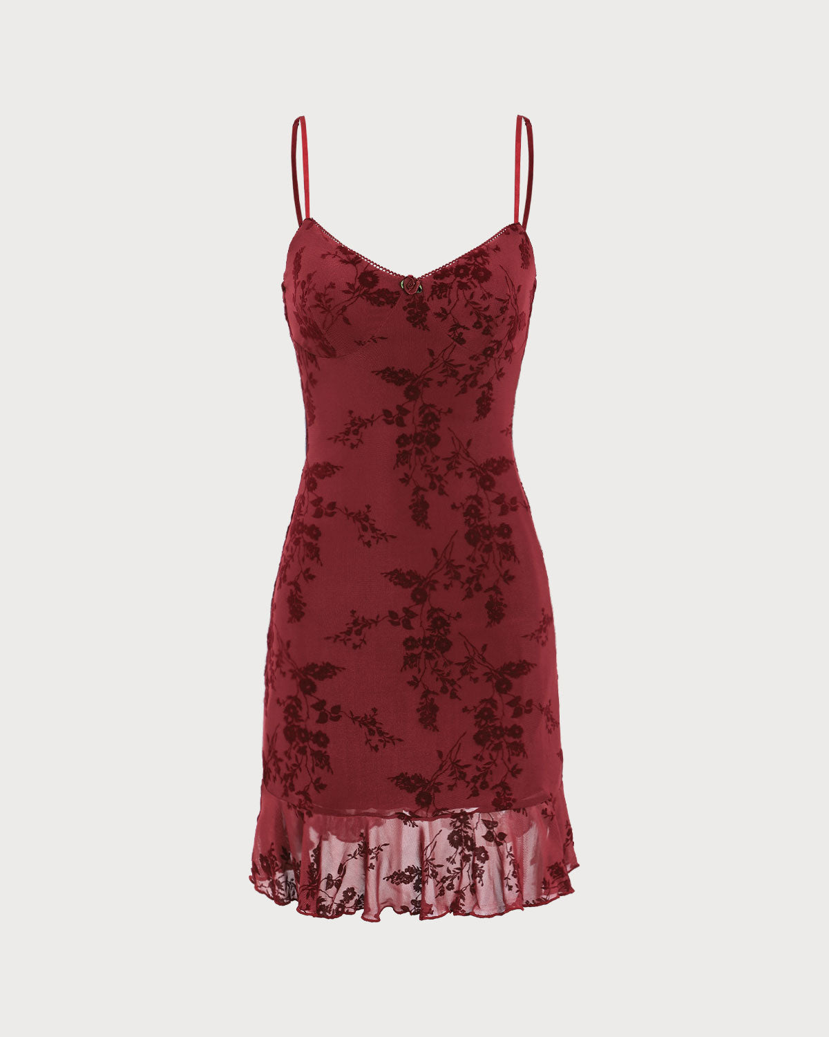Red Floral Mesh Slip Mini Dress - Threadford
