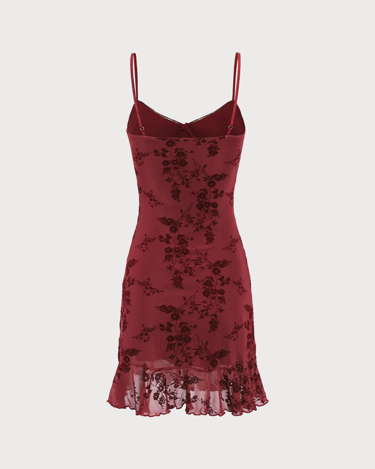 Red Floral Mesh Slip Mini Dress - Threadford