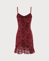 Red Floral Mesh Slip Mini Dress - Threadford