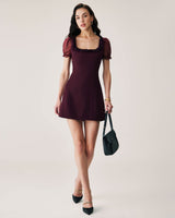 Red Lace Splicing Mini Dress - Threadford