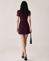 Red Lace Splicing Mini Dress - Threadford
