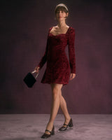 The Wine Red Floral Cutout Back Mini Dress - Threadford