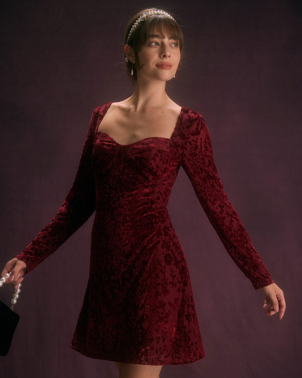 The Wine Red Floral Cutout Back Mini Dress - Threadford