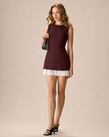 Wine Red Contrast Sleeveless Mini Dress - Threadford