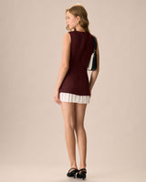 Wine Red Contrast Sleeveless Mini Dress - Threadford