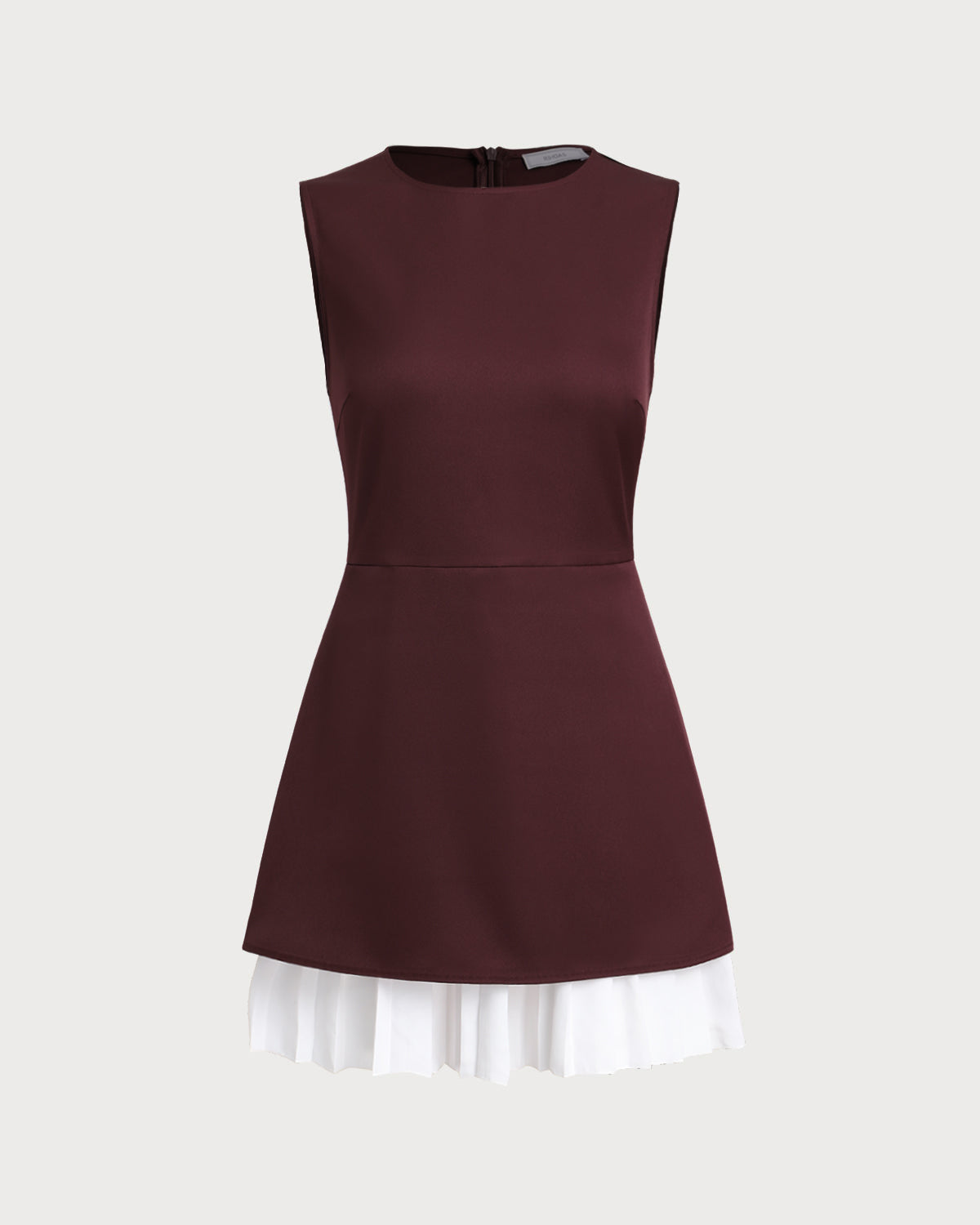 Wine Red Contrast Sleeveless Mini Dress - Threadford