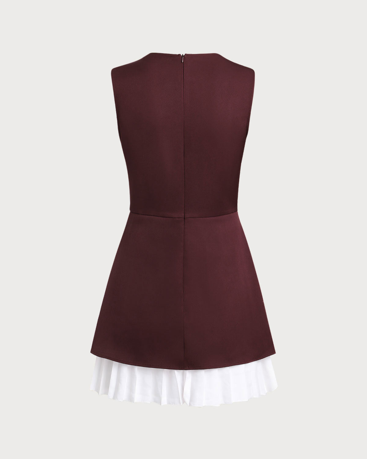 Wine Red Contrast Sleeveless Mini Dress - Threadford
