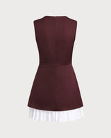 Wine Red Contrast Sleeveless Mini Dress - Threadford
