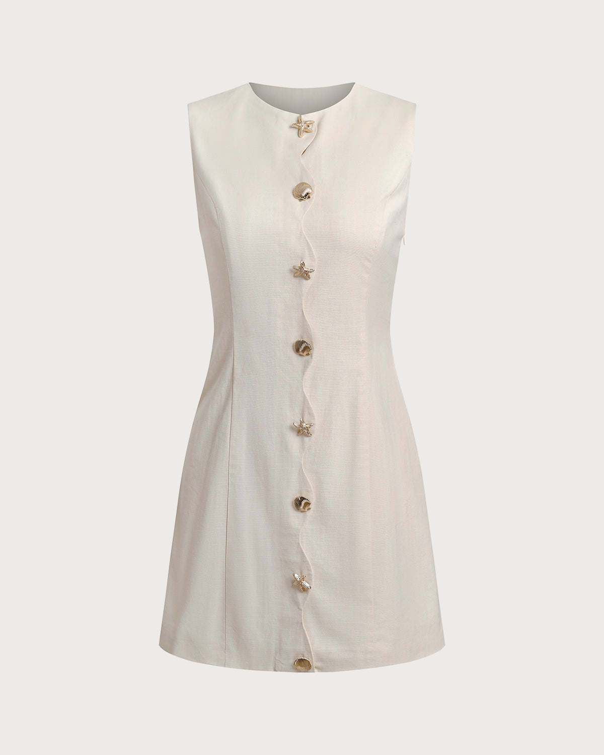 Yellow Round Neck Button Sleeveless Mini Dress - Threadford