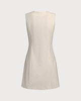 Yellow Round Neck Button Sleeveless Mini Dress - Threadford