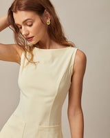 The Yellow Boat Neck Cutout Mini Dress - Threadford