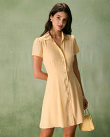 The Yellow Button Down Shirt Mini Dress - Threadford