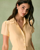 The Yellow Button Down Shirt Mini Dress - Threadford
