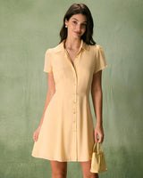 The Yellow Button Down Shirt Mini Dress - Threadford