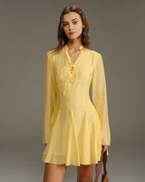 Yellow Bell Sleeve A-Line Mini Dress - Threadford
