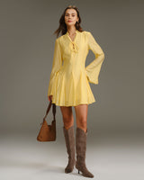 Yellow Bell Sleeve A-Line Mini Dress - Threadford