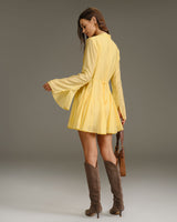 Yellow Bell Sleeve A-Line Mini Dress - Threadford