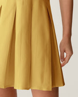 Yellow Button Pleated Mini Dress - Threadford