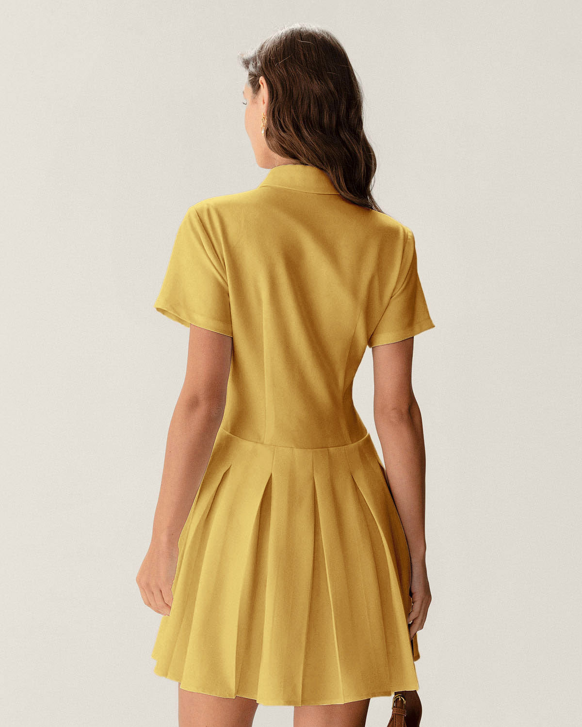 Yellow Button Pleated Mini Dress - Threadford