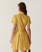 Yellow Button Pleated Mini Dress - Threadford
