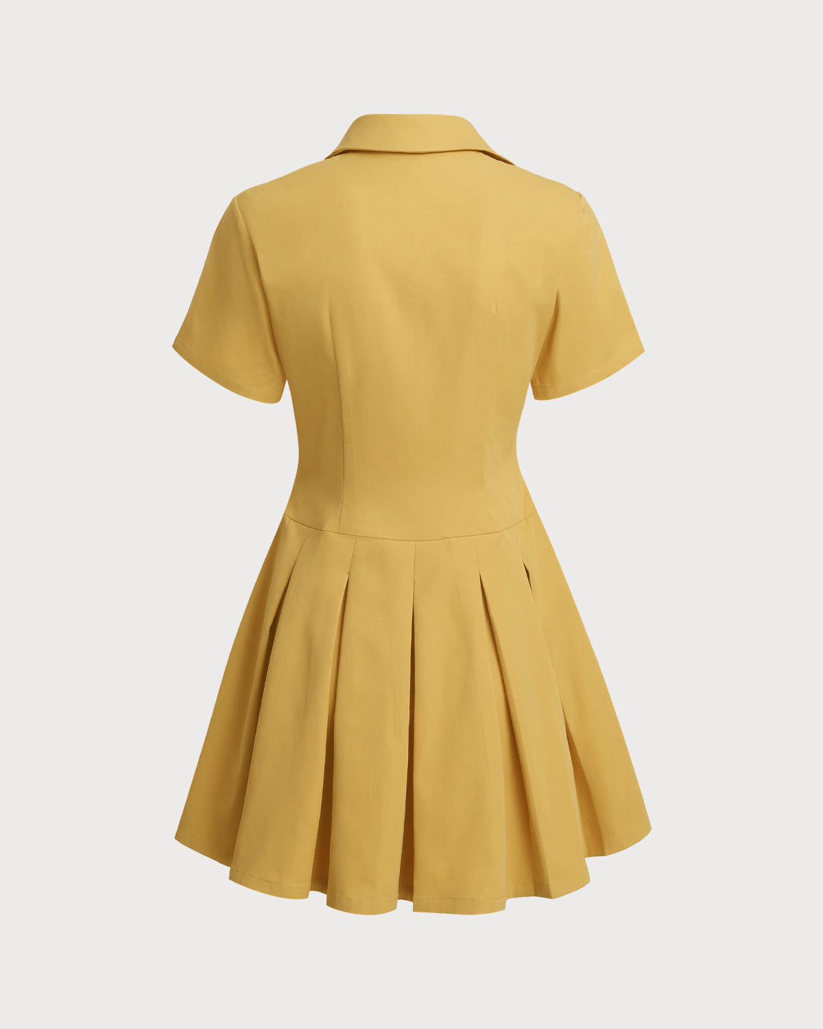 Yellow Button Pleated Mini Dress - Threadford