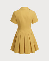 Yellow Button Pleated Mini Dress - Threadford