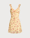 Yellow Floral Ruffle Sleeveless Mini Dress - Threadford