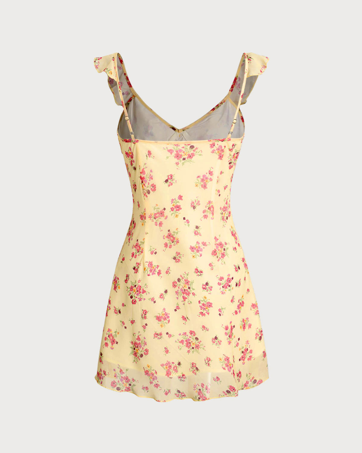 Yellow Floral Ruffle Sleeveless Mini Dress - Threadford