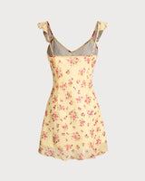 Yellow Floral Ruffle Sleeveless Mini Dress - Threadford