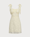Yellow Jacquard Tie Strap Mini Dress - Threadford