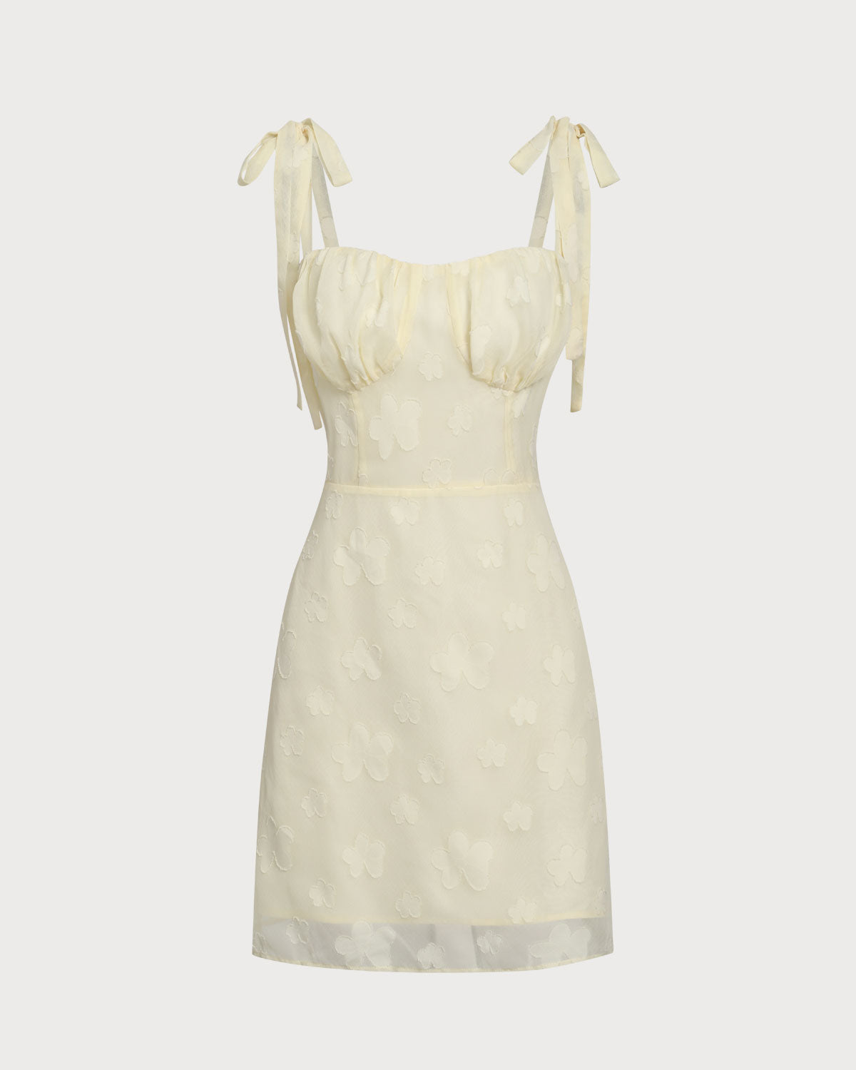 Yellow Jacquard Tie Strap Mini Dress - Threadford