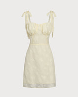 Yellow Jacquard Tie Strap Mini Dress - Threadford