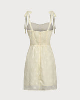Yellow Jacquard Tie Strap Mini Dress - Threadford