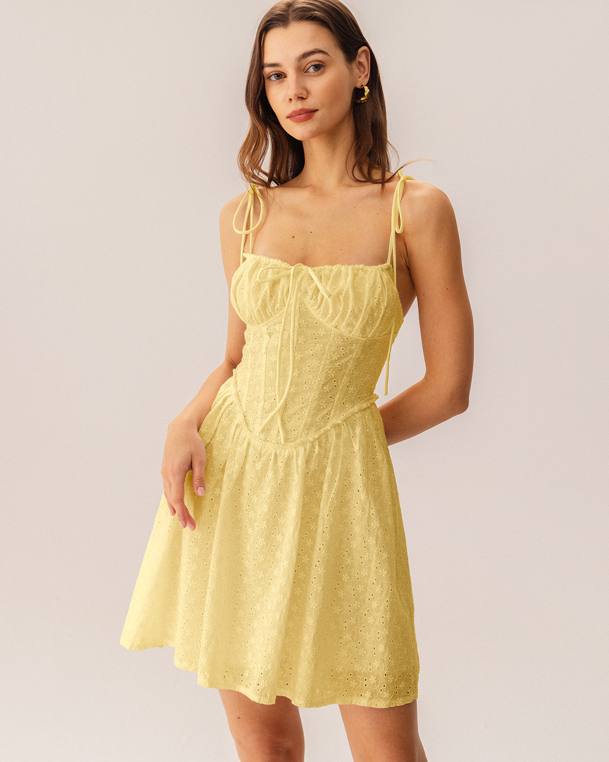 Yellow Ruched Corset Slip Mini Dress - Threadford