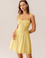 Yellow Ruched Corset Slip Mini Dress - Threadford