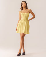 Yellow Ruched Corset Slip Mini Dress - Threadford