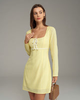 Yellow Square Neck A-Line Mini Dress - Threadford