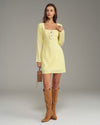 Yellow Square Neck A-Line Mini Dress - Threadford