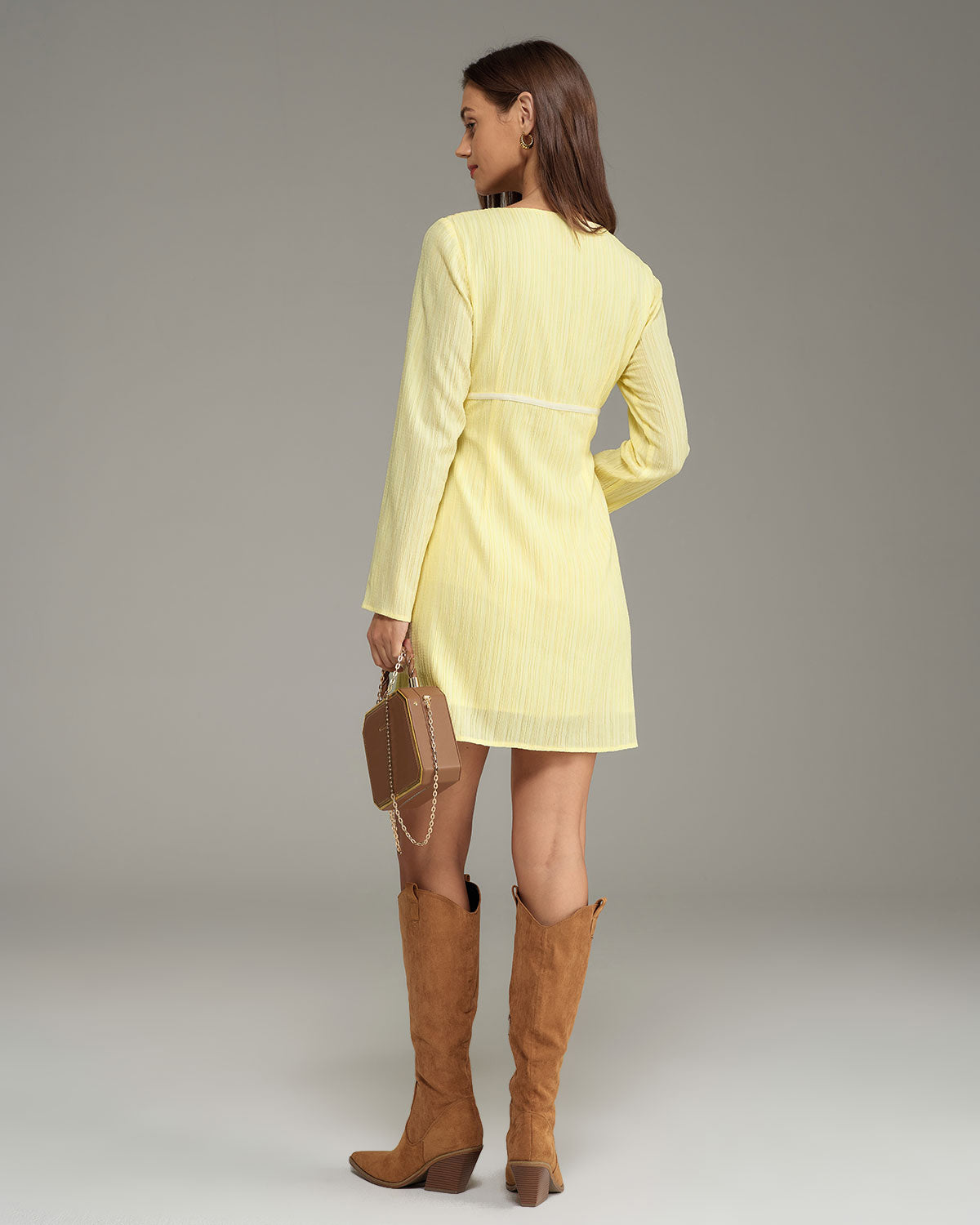 Yellow Square Neck A-Line Mini Dress - Threadford