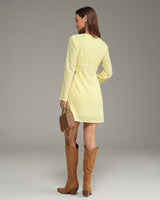 Yellow Square Neck A-Line Mini Dress - Threadford