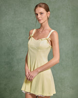 Yellow Square Neck A-Line Slip Mini Dress - Threadford